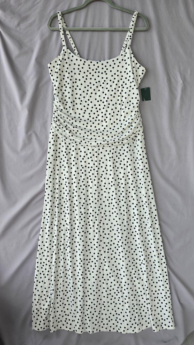 Wild Fable Dress Womens Large White Polka Dot Ruched Fit & Flare Midi Sundress